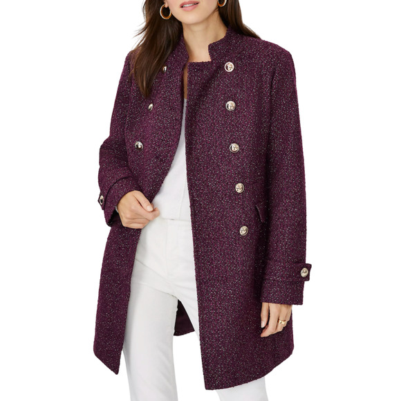 NEW ANN TAYLOR SHIMMER POTENT PURPLE TWEED FITTED DOUBLE BREASTED COAT SZ S - Picture 1 of 7